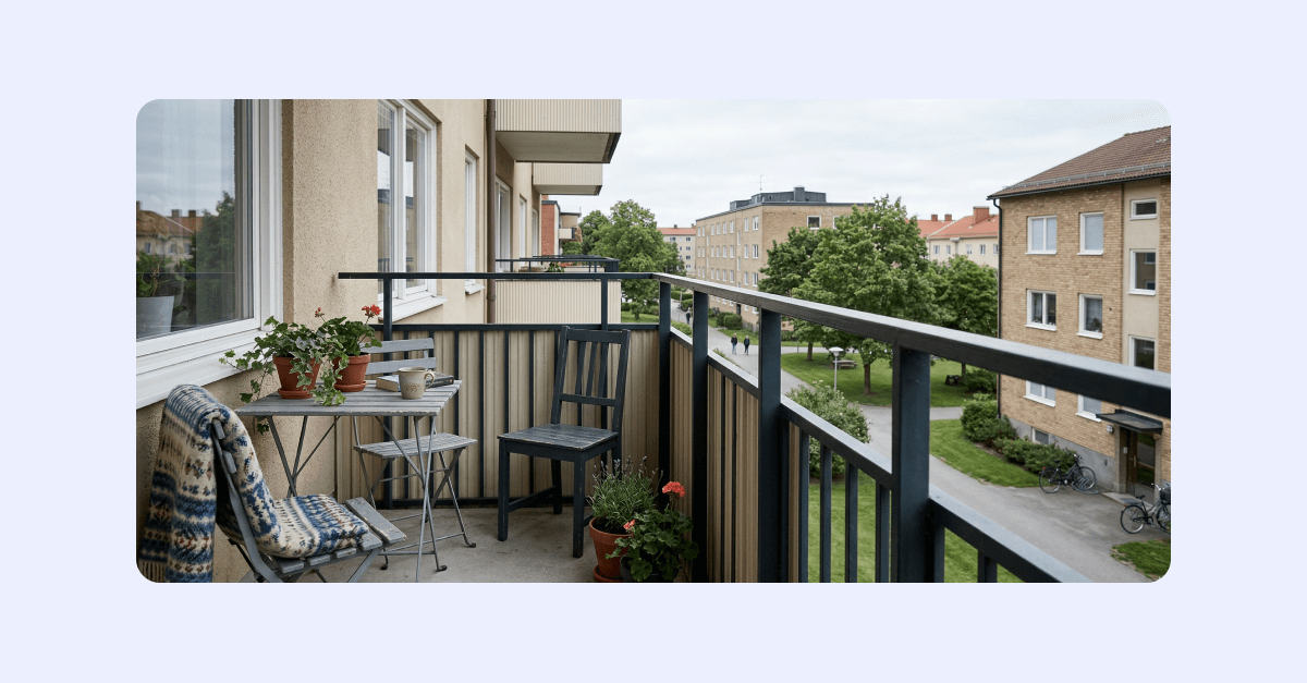 En balkong mot norrläge.