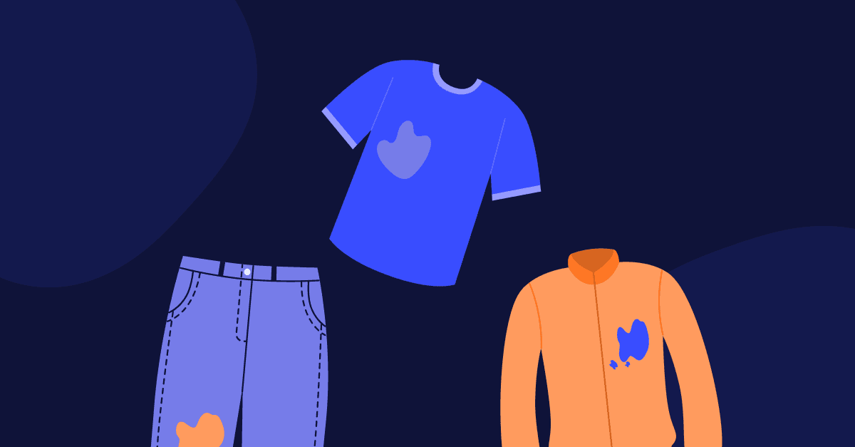 Illustration på kläder som har fläckar på sig.