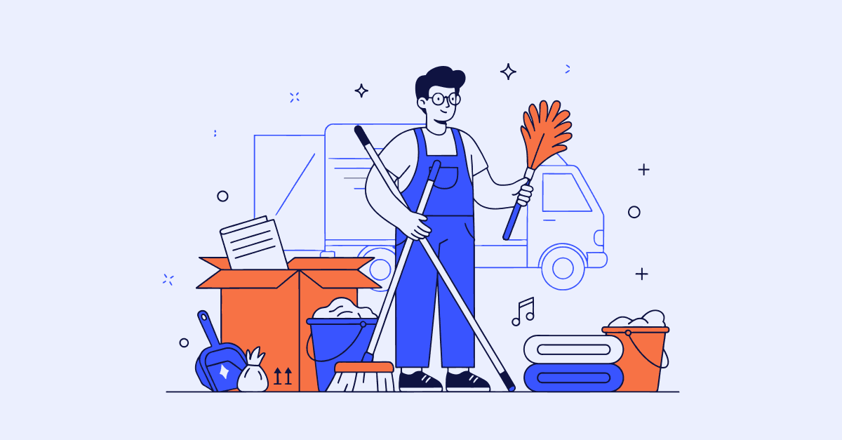 Illustration på en person som flyttstädar.
