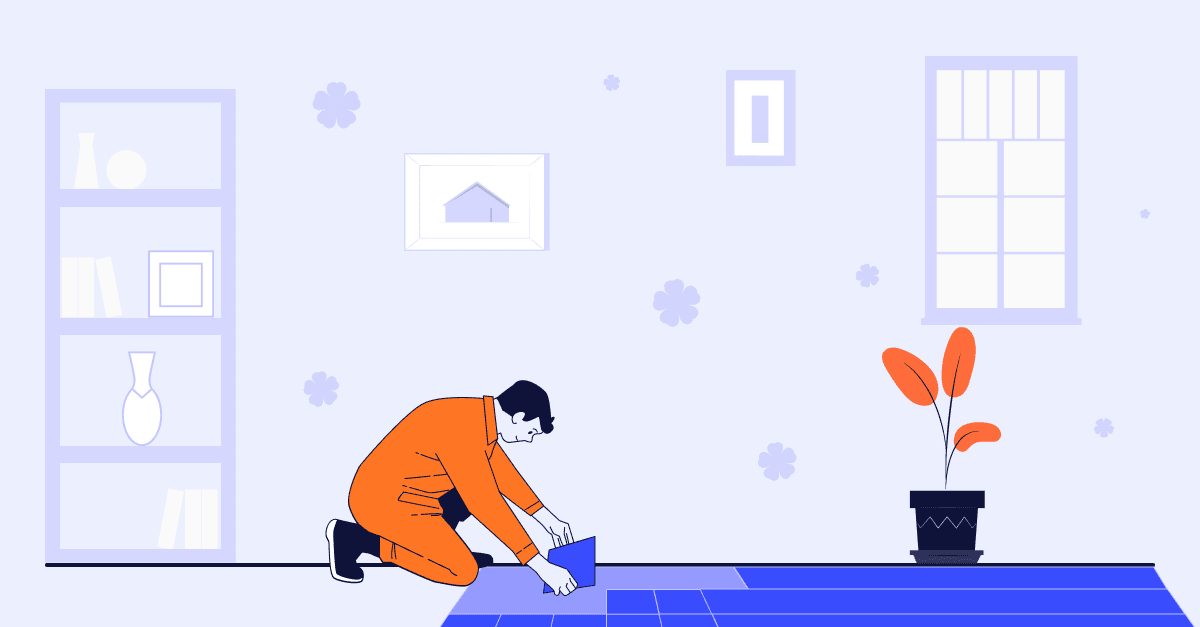 En illustration på en person som lägger nytt golv. 