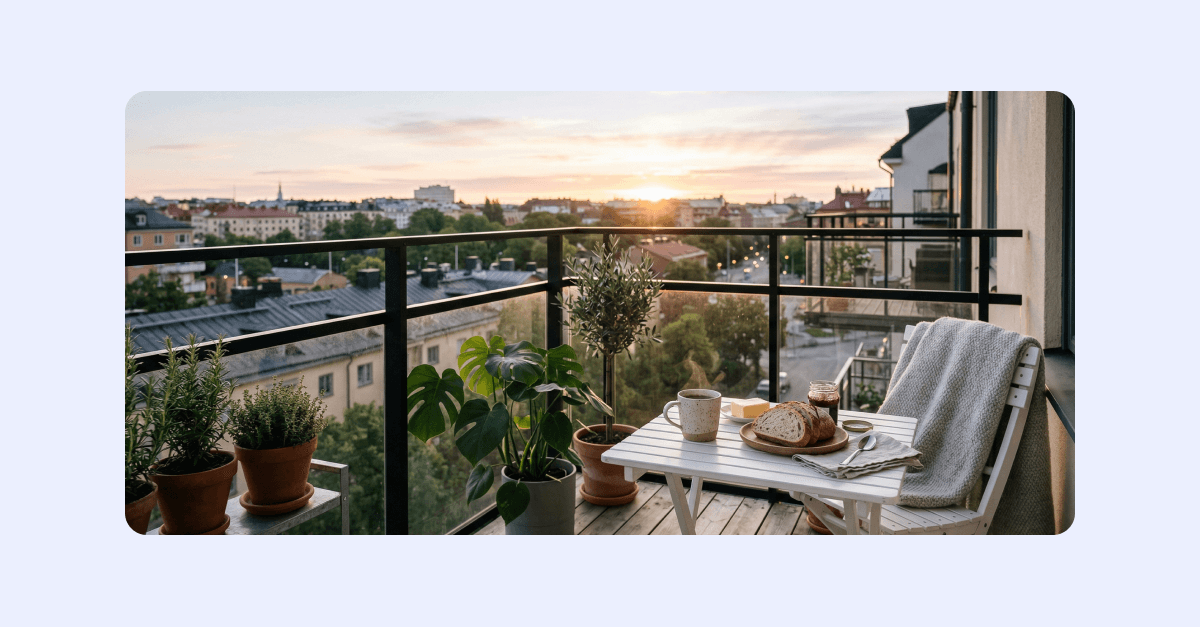 En bild på en balkong i Östläge.