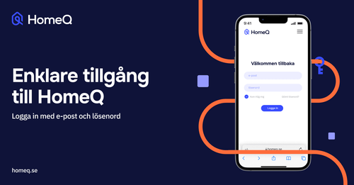 Mobilskärm som visar HomeQs nya enklare inloggningsfunktionalitet