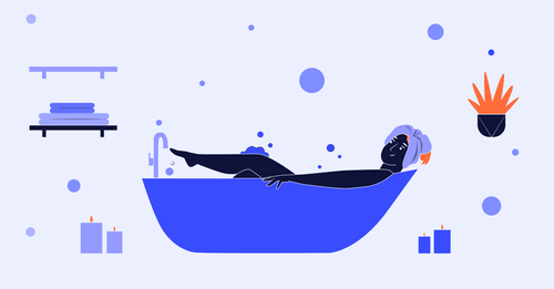 Illustration på en kvinna som har ett spa i hemmet.