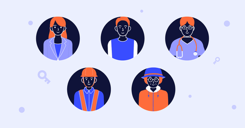 Illustration av olika typer av personer som alla har olika sysselsättningar, från studenter tilla arbetande till pensionärer