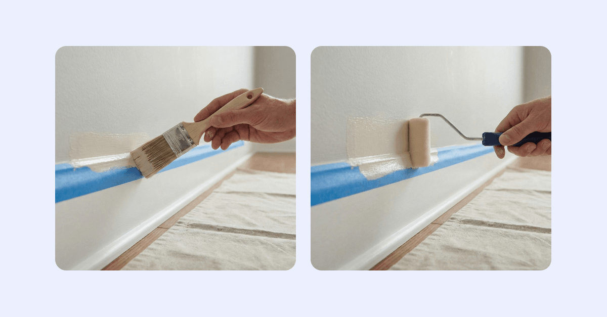 Bild som visar hur man målar ovanför lister.