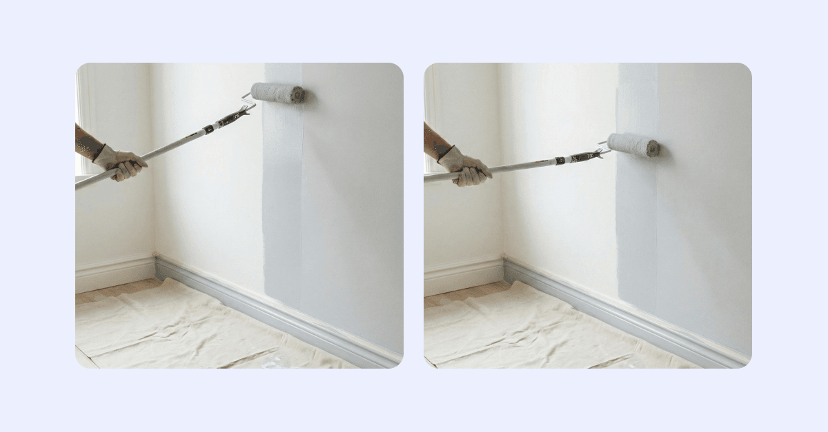 Sista steget under målningen av vägg.